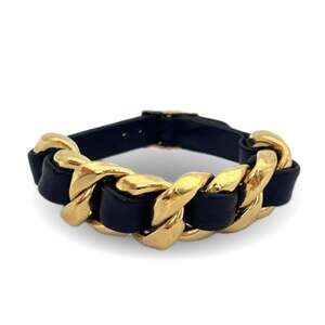 CHANEL Black Leather Charm Bracelet